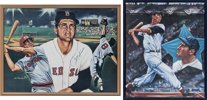 Lot of (2) Framed Robert Stephen Simon Artwork – Litho Featuring Ted Williams (Signed) In 18 x 22 Display & Carl Yastrzemski (Signed) In 25 x 19 Display (Beckett)